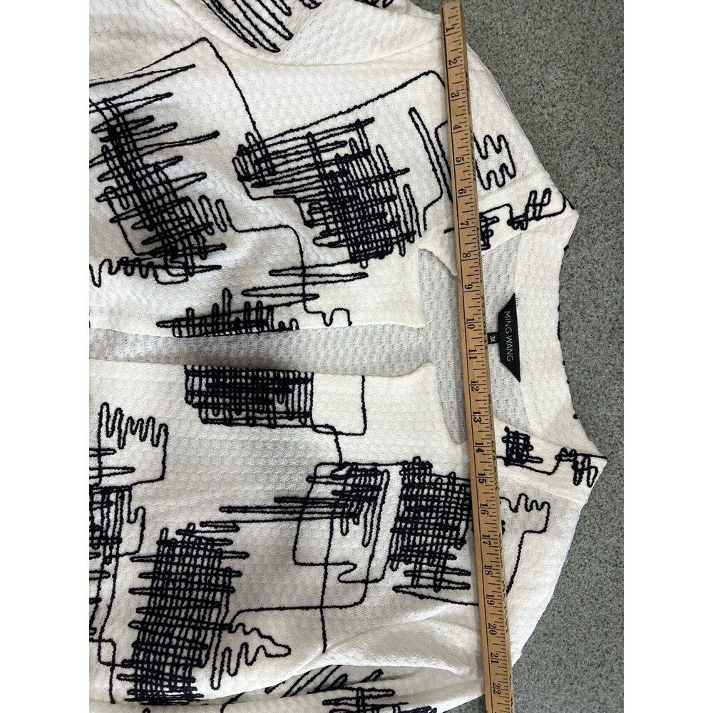 Ming Wang Knit Cardigan 3X White With Black Abstract Jacket NEW! - Picture 11 of 14